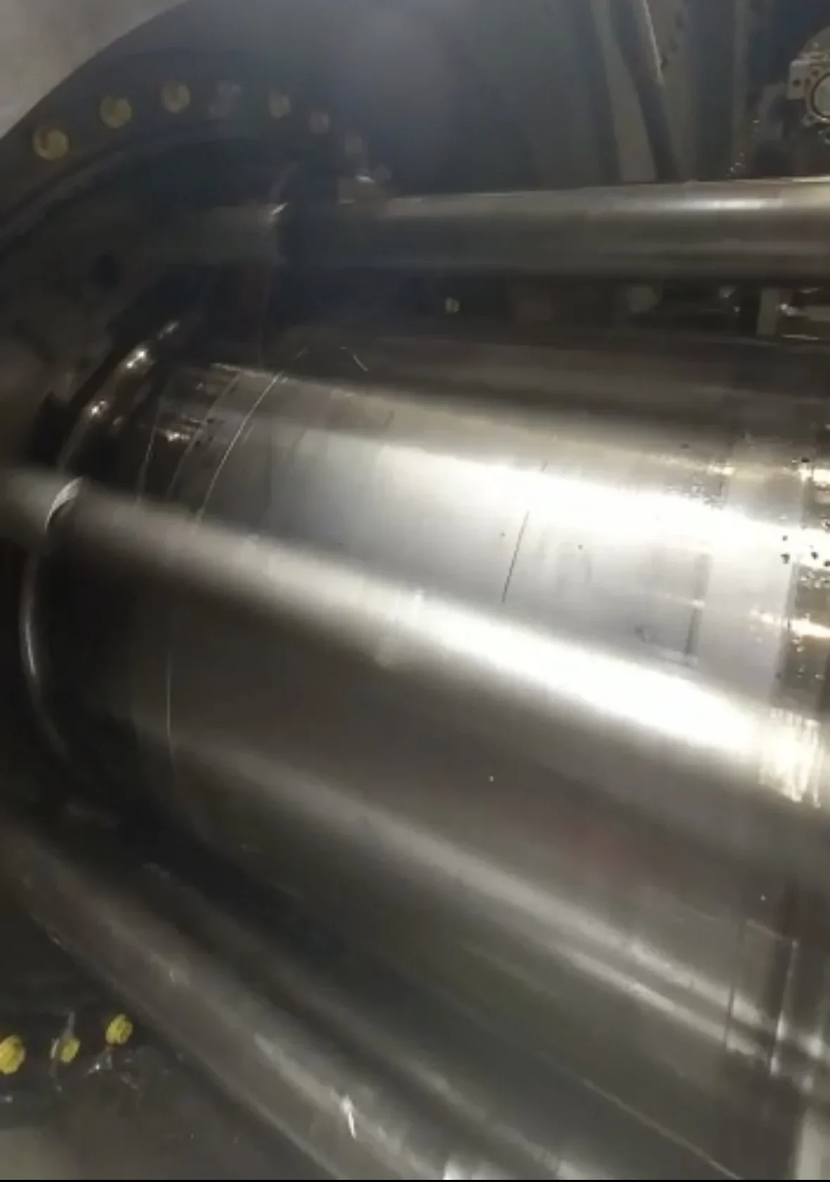 Turbine journal being machined in-situ on installed rotating equipment